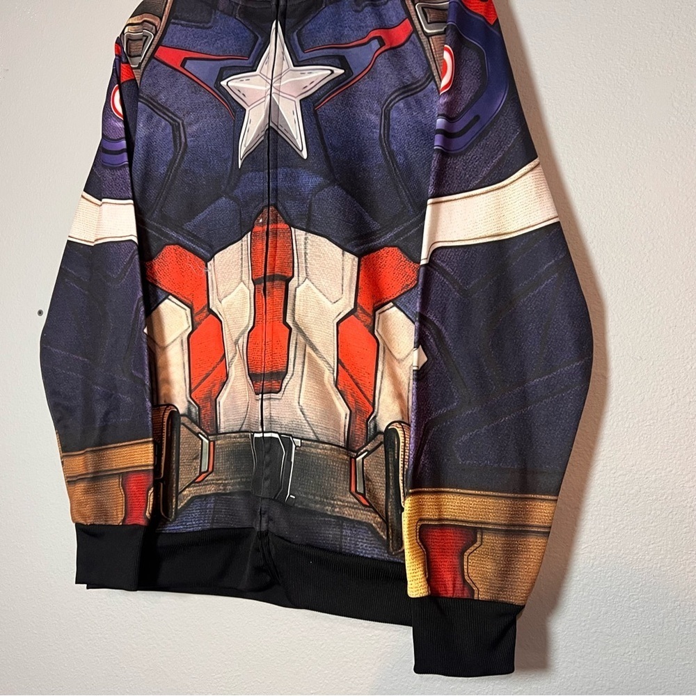 Marvel Captain America Full Zip Sweatshirt Jacket Facemask Costume Size Large - Picture 3 of 8